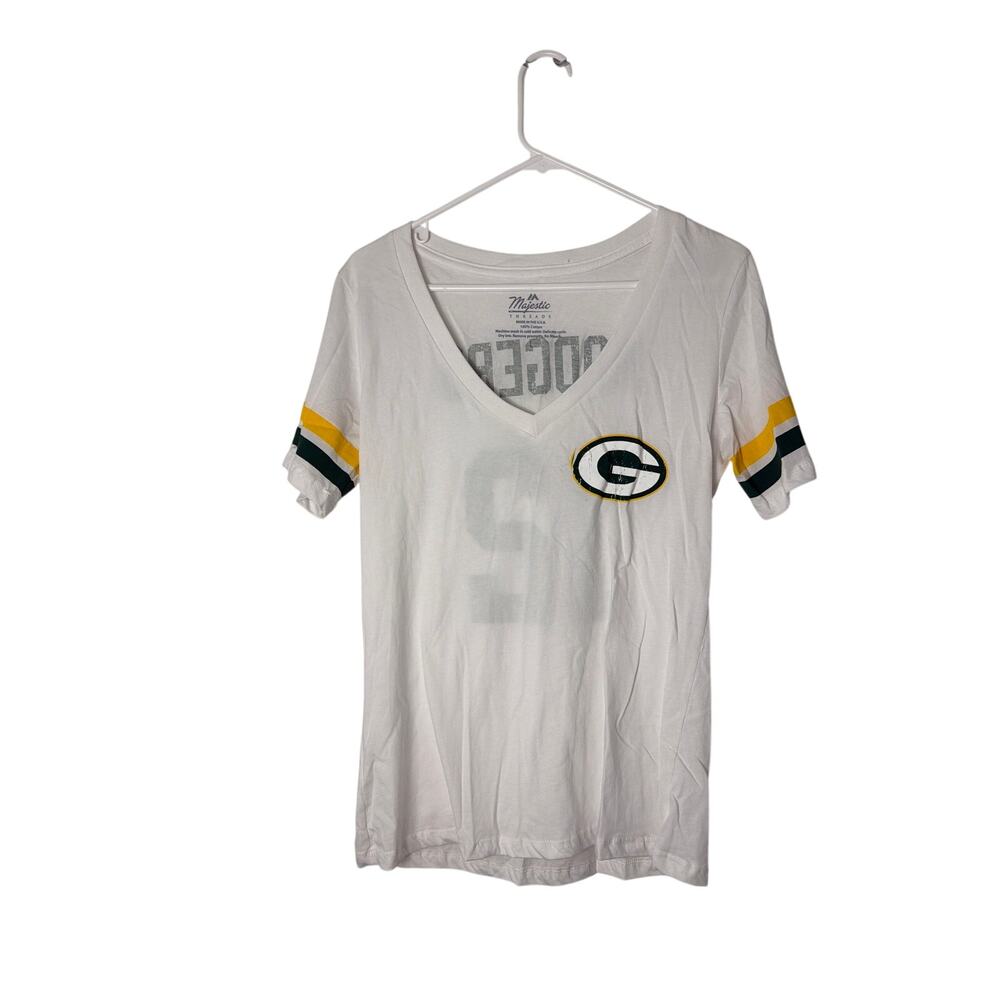 Majestic Green Bay Packers Women's White V-Neck Aaron Rodgers Jersey  Size M